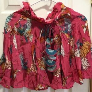 TAJ by Sabrina Crippa Mini Skirt Handmade Tassels & Embroidery Birds Size S $400
